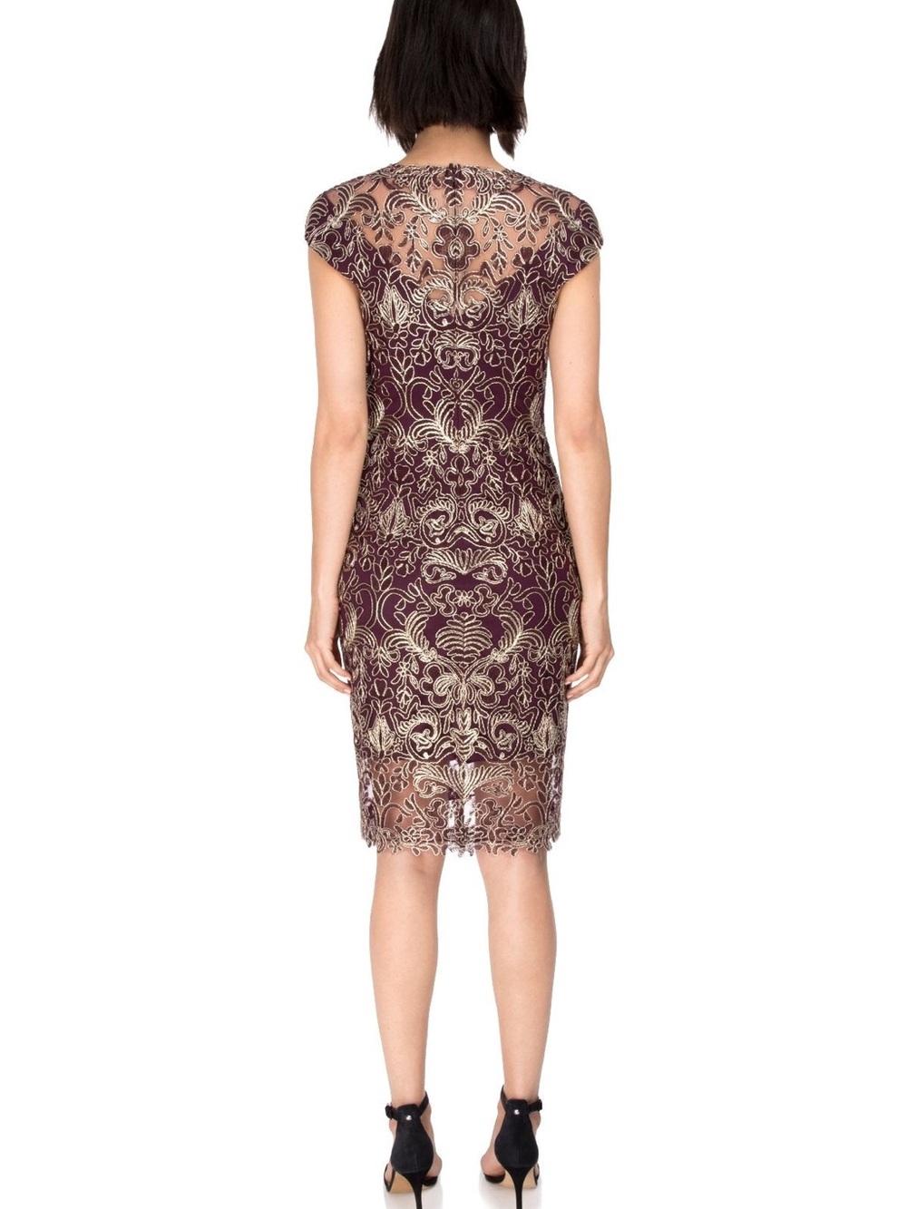 NWT Tadashi Shoji Abigail Dress Blackberry Gold Embroidered Lace Size 10 $408 - Picture 2 of 16